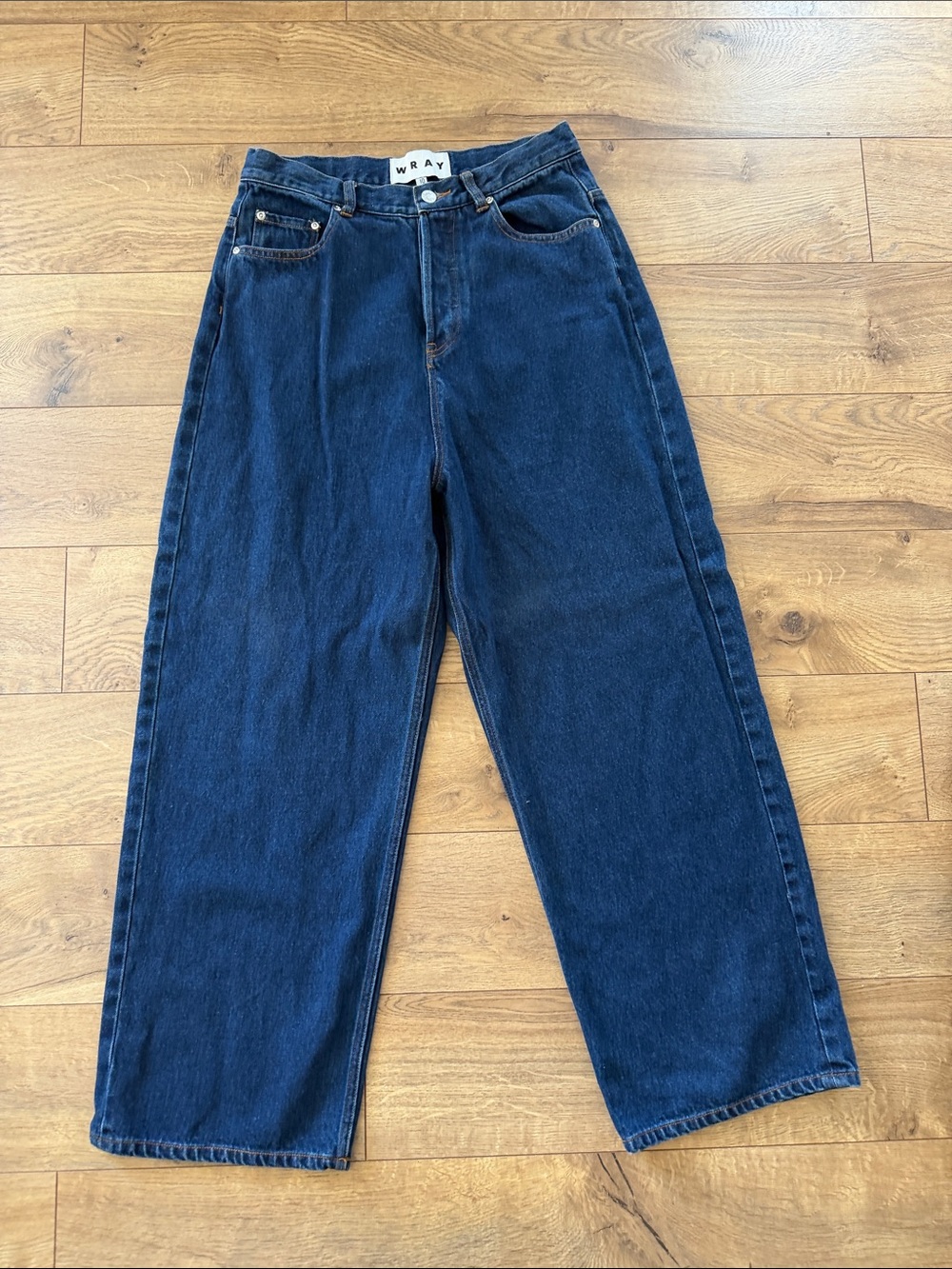 Wray NYC Hester Barrel Fit Dark Indigo Blue Wide Leg Jeans